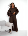 Komplet z wiskozy z szerokimi spodniami LETTY - czekoladowy