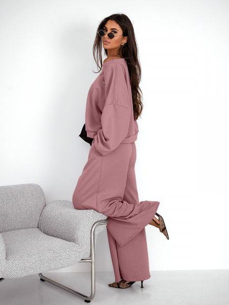 Komplet z wiskozy z szerokimi spodniami LETTY - brudny róż