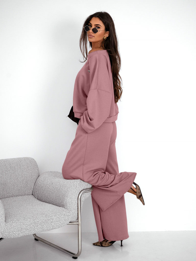 Komplet z wiskozy z szerokimi spodniami LETTY - brudny róż
