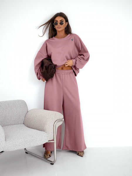 Komplet z wiskozy z szerokimi spodniami LETTY - brudny róż 2