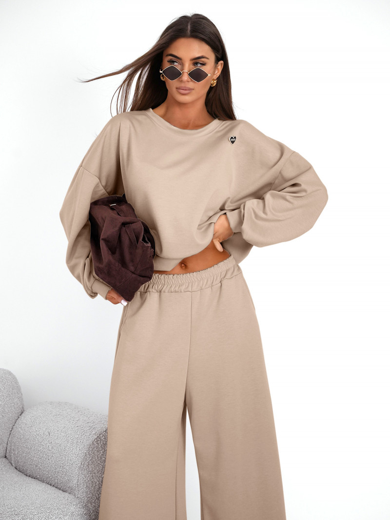 Komplet z wiskozy z szerokimi spodniami LETTY - beżowy