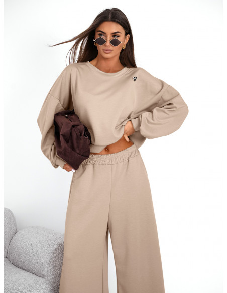 Komplet z wiskozy z szerokimi spodniami LETTY - beżowy