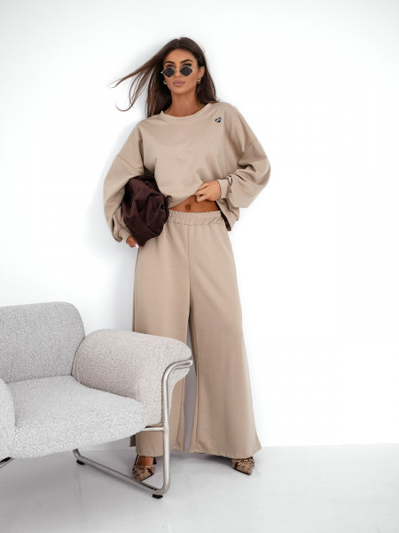 Komplet z wiskozy z szerokimi spodniami LETTY - beżowy 2