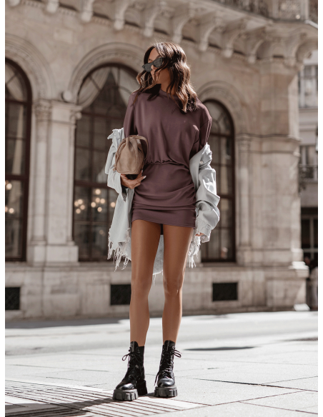 Masełkowa sukienka mini z marszczeniem ZAMIA - mocha mousse