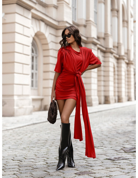 Wiskozowa sukienka mini z wiązaniem NAOYA - czerwona