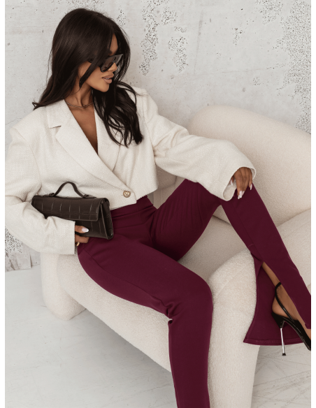 Dopasowane legginsy z pęknięciem na nogawce MELE - bordowe