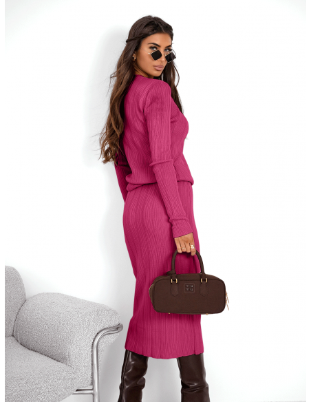 Stylowy komplet z midi spódnicą DATIVA - fuksjowy