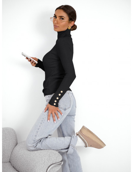 Prążkowany sweter z golfem z wiskozą ORION - czarny