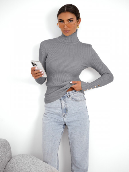 Prążkowany sweter z golfem z wiskozą ORION - szary 2