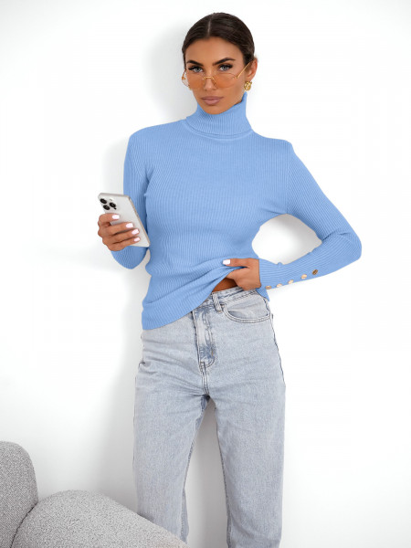Prążkowany sweter z golfem z wiskozą ORION - błękitny 2