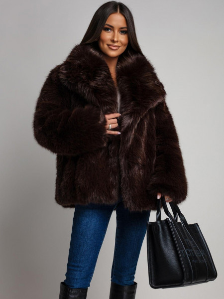 Futrzany płaszcz z kołnierzem SACHIE - czekoladowy