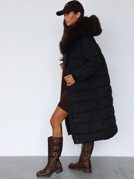 Pikowana długa kurtka z kapturem RYAN - czarna 2