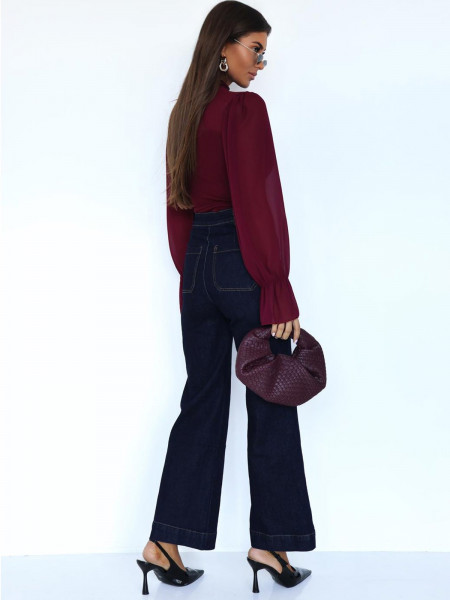 Bluzka z szyfonowymi rękawami i wiązaniem SHIRIN - bordowa 2