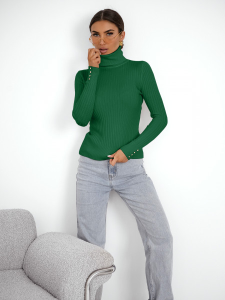 Prążkowany sweter golf z wiskozą TORIA  - butelkowa zieleń 2