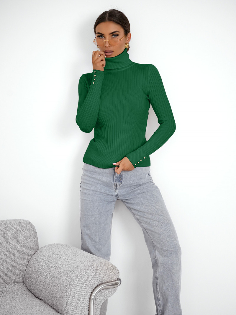 Prążkowany sweter golf z wiskozą...