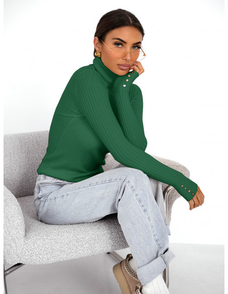 Prążkowany sweter golf z wiskozą TORIA  - butelkowa zieleń