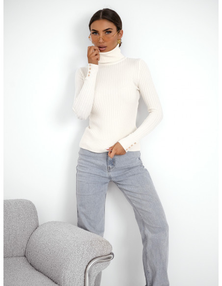 Prążkowany sweter golf z wiskozą TORIA  - biały