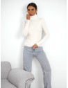 Prążkowany sweter golf z wiskozą TORIA  - biały