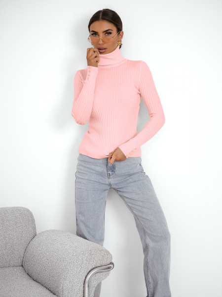 Prążkowany sweter golf z wiskozą TORIA  - pudrowy róż 2