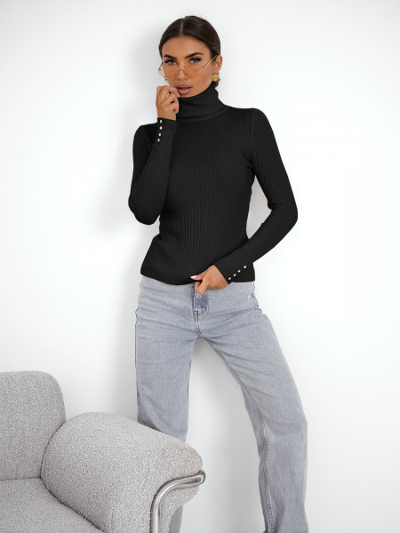 Prążkowany sweter golf z wiskozą TORIA  - czarny