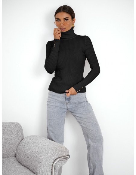 Prążkowany sweter golf z wiskozą TORIA  - czarny