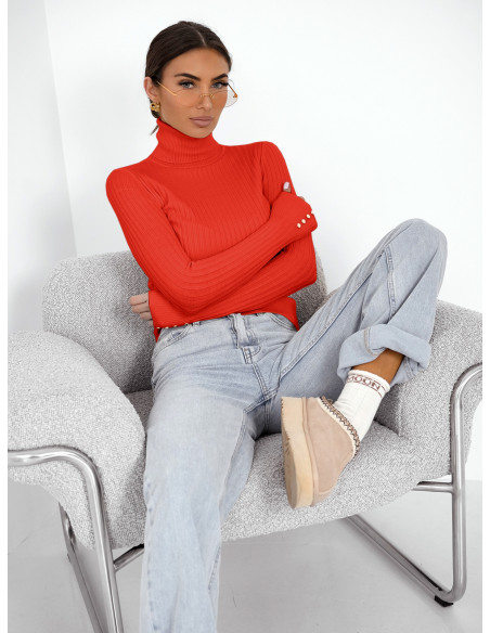 Prążkowany sweter golf z wiskozą TORIA  - czerwony