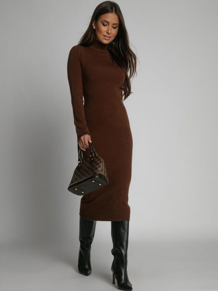 Dzianinowa sukienka midi z golfem SHERRI - czekoladowa 2