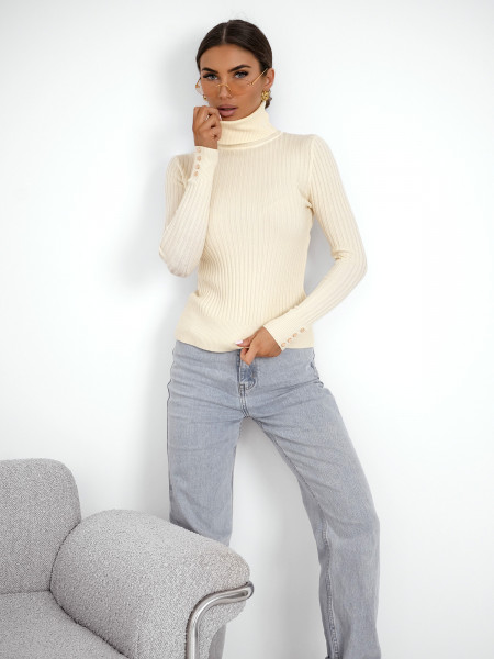 Prążkowany sweter golf z wiskozą TORIA - waniliowy 2