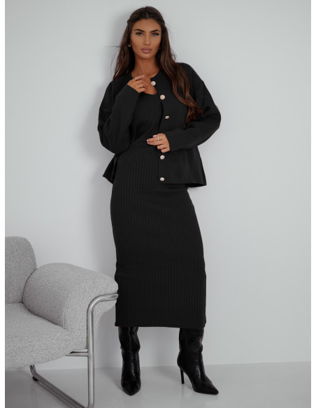 Dzianinowy komplet z sukienką midi SHAVON - czarny