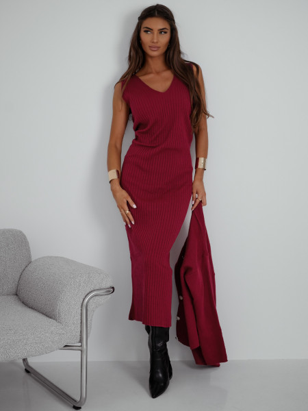 Dzianinowy komplet z sukienką midi SHAVON - bordowy