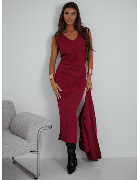 Dzianinowy komplet z sukienką midi SHAVON - bordowy