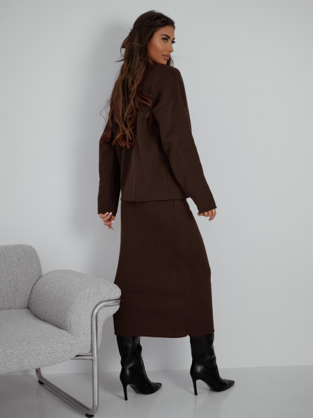 Dzianinowy komplet z sukienką midi SHAVON - czekoladowy 2