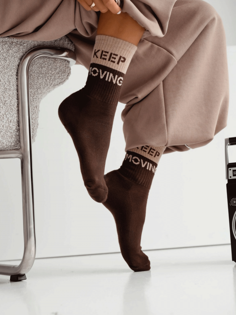 Skarpetki damskie półfrotte KEEP MOVING - czekoladowe