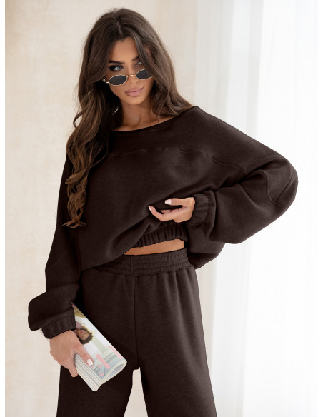 Komplet dzianinowy z szerokimi spodniami MILENA - czekoladowy