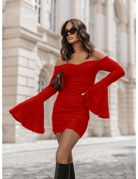 Sukienka mini z odkrytymi ramionami ELAMIA - czerwona