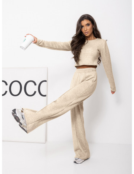 Komplet dzianinowy z szerokimi spodniami DANEB - beżowy