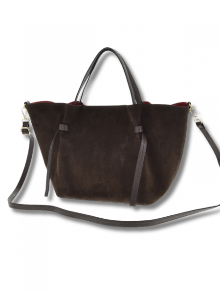 Skórzana torebka zamszowa shopper - czekoladowa