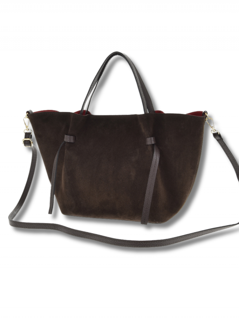 Skórzana torebka zamszowa shopper - czekoladowa