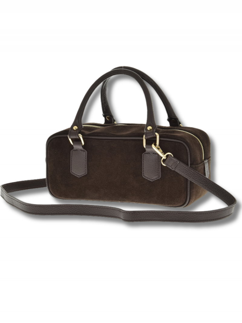 Skórzana zamszowa torebka kuferek - czekoladowa