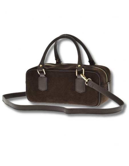 Skórzana zamszowa torebka kuferek - czekoladowa