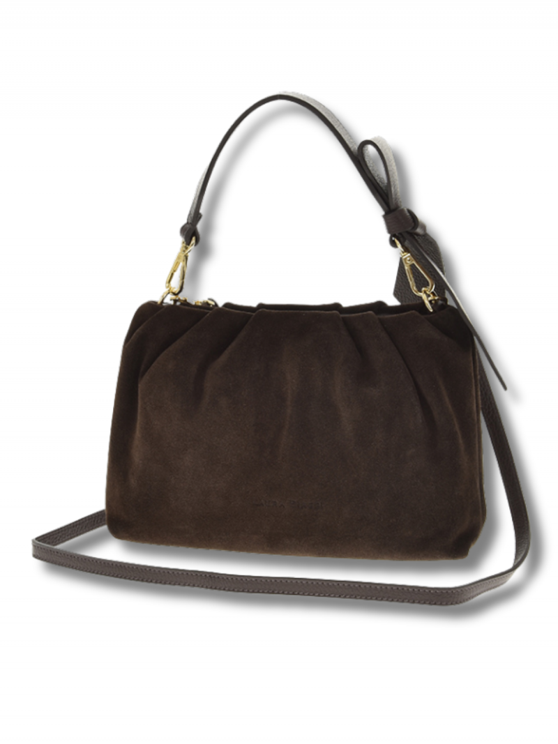 Zamszowa torebka z paskiem - czekoladowa