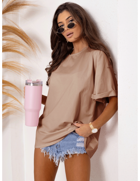 WP bawełniany t-shirt oversize z poduszkami - cappuccino