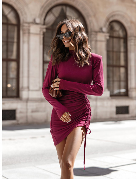 WP wiskozowa sukienka mini z marszczeniem - bordowa