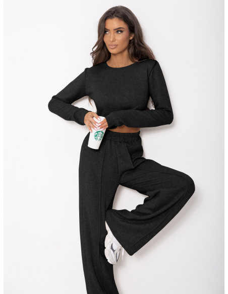 WP Komplet dzianinowy z szerokimi spodniami - czarny