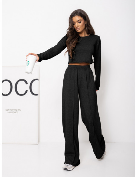 Komplet dzianinowy z szerokimi spodniami DANEB - czarny
