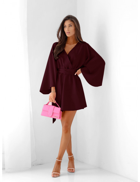 WP sukienka mini z przekładanym dekoltem - bordowa