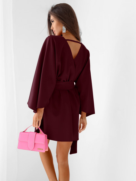 WP sukienka mini z przekładanym dekoltem - bordowa 2