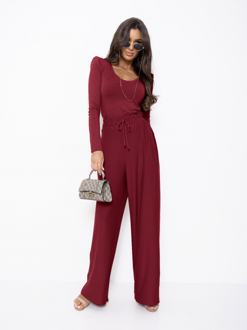 WP Komplet z wiskozy bluzka i szerokie spodnie - bordowy