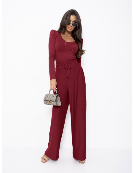 WP Komplet z wiskozy bluzka i szerokie spodnie - bordowy