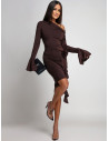 Sukienka mini z ozdobnym kwiatem LEXIA - czekoladowa